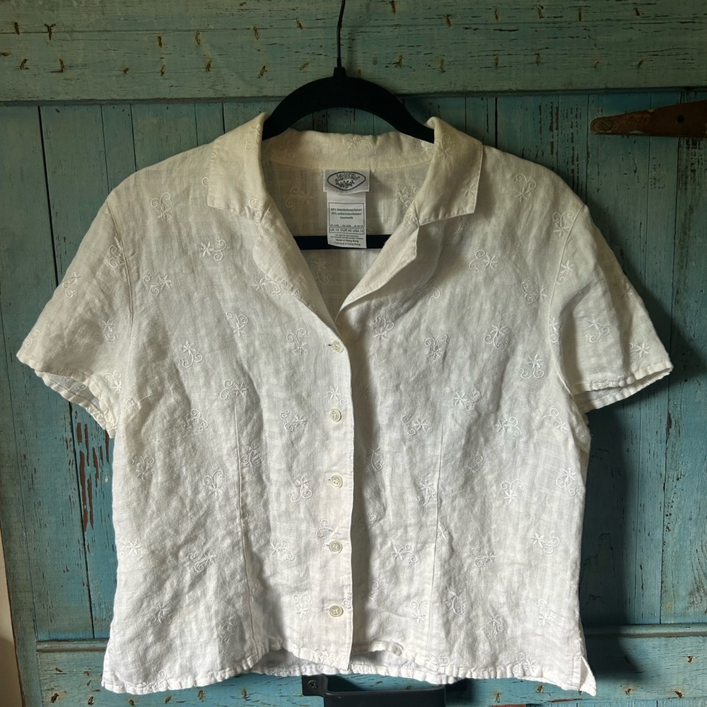 Laura Ashley Cream Short Sleeve Button Down Shirt